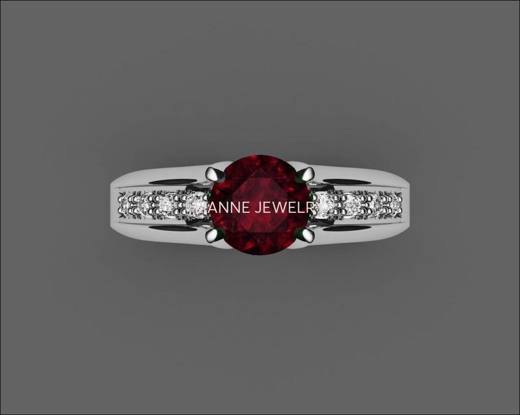 Ruby Ring,  Engagement, channel set in Silver or 14K White Gold Tension Ring - Lianne Jewelry