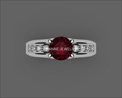 Ruby Ring,  Engagement, channel set in Silver or 14K White Gold Tension Ring - Lianne Jewelry