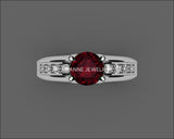 Ruby Ring,  Engagement, channel set in Silver or 14K White Gold Tension Ring - Lianne Jewelry