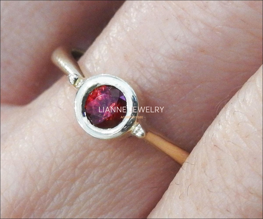 Ruby Engagement Ring Solitaire Ring Minimalist Ring Bezel set in 14K Yellow gold July Birthstone - Lianne Jewelry