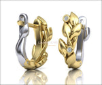 2 Tone Gold Leaves Earrings Leverback Leaf Earrings Stud Earrings Celtic Earrings Yellow and White Gold Anniversary Jewelry Gift - Lianne Jewelry