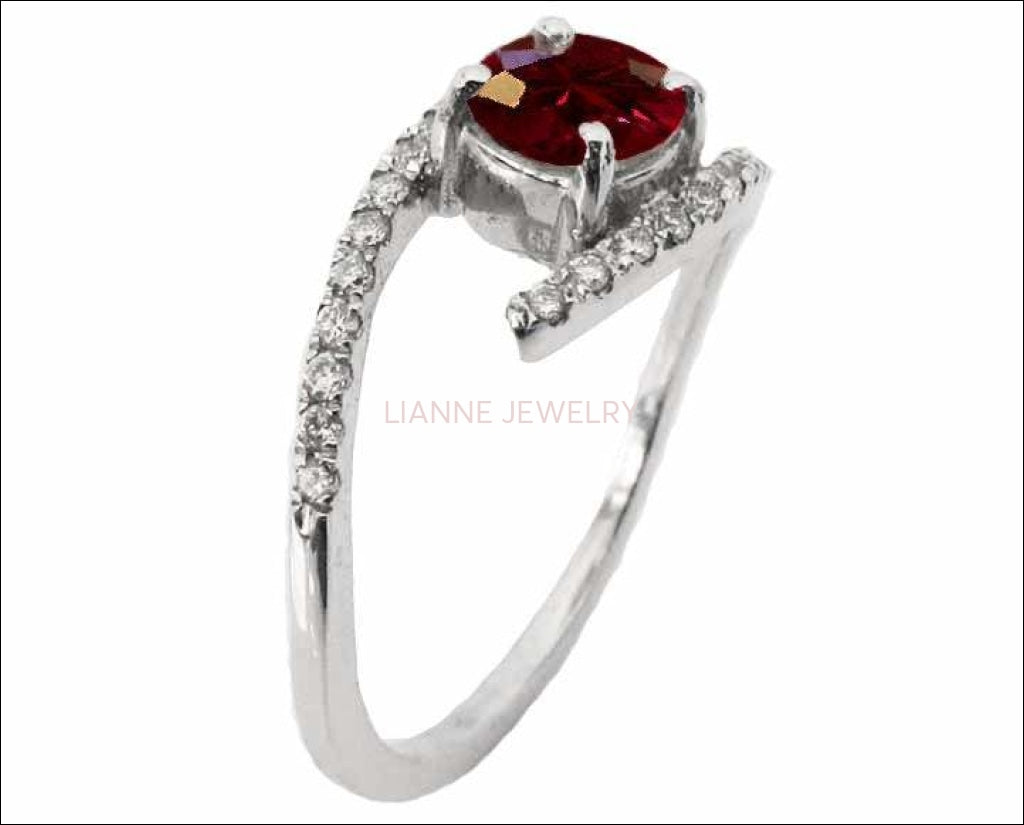 Gold ring Ruby and Diamond Engagement Ring Twist Ring 14K White Gold - Lianne Jewelry