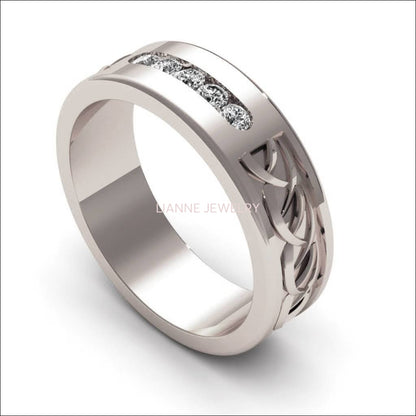 Womens ring Wedding ring Silver Wedding band engraved Celtic ring band ring for her ring band with diamonds for - Lianne Jewelry