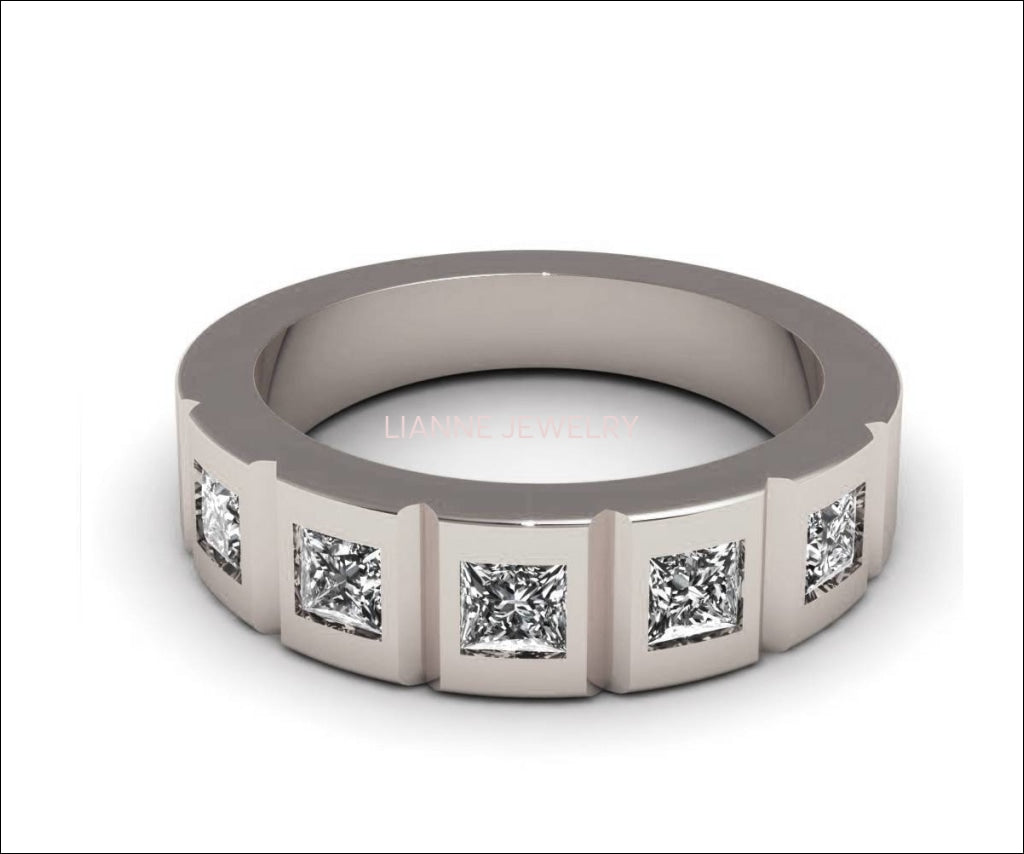 Half Eternity Gold ring Anniversary Ring Gift Wedding ring Diamond Wedding band Art nouveau Ring Band for her 14K gold with Diamonds - Lianne Jewelry