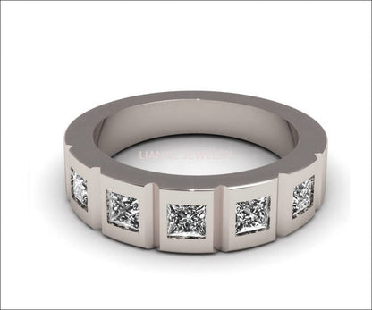 Half Eternity Gold ring Anniversary Ring Gift Wedding ring Diamond Wedding band Art nouveau Ring Band for her 14K gold with Diamonds - Lianne Jewelry