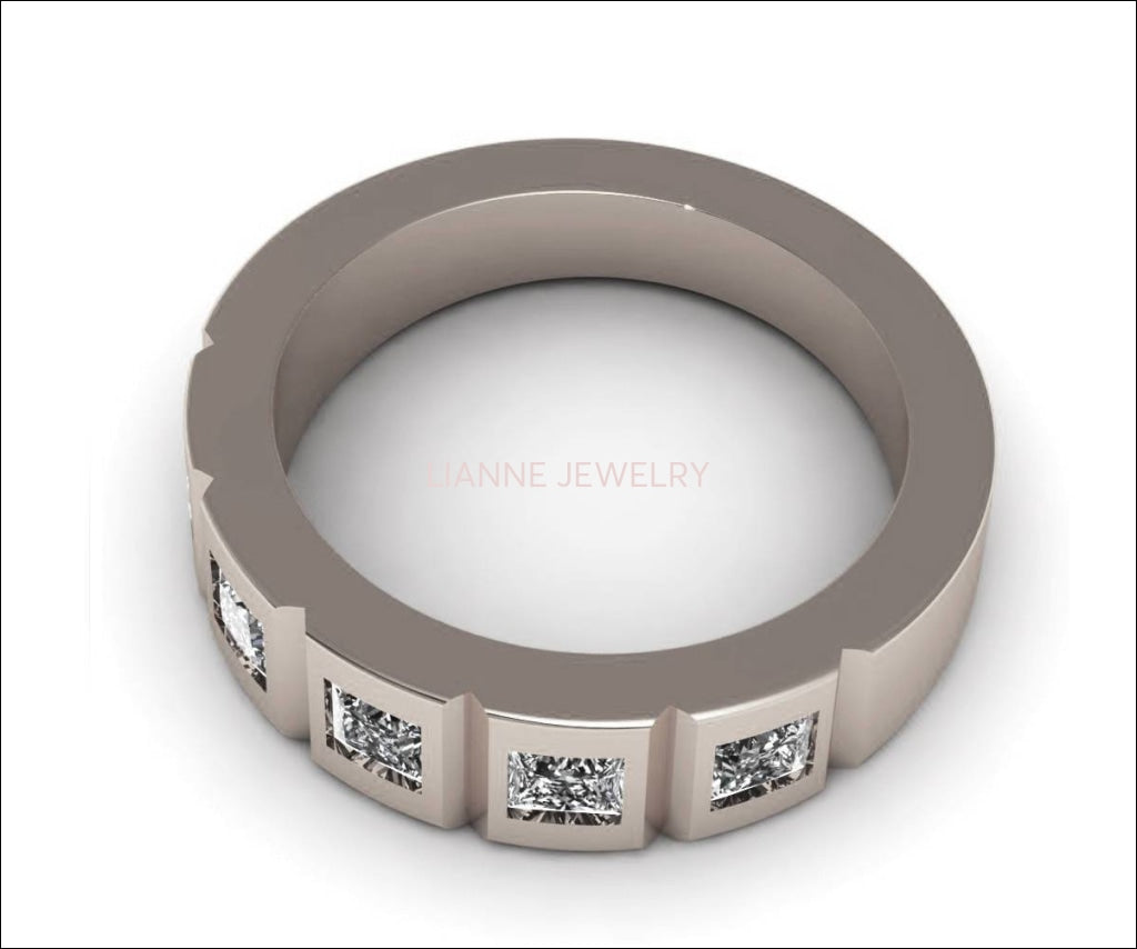 Half Eternity Gold ring Anniversary Ring Gift Wedding ring Diamond Wedding band Art nouveau Ring Band for her 14K gold with Diamonds - Lianne Jewelry