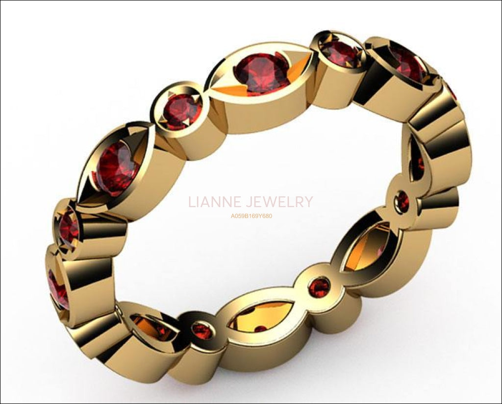 Ruby Anniversary Ring Bella Design Eternity Ring with 16 stones in 18K Yellow or White gold - Lianne Jewelry