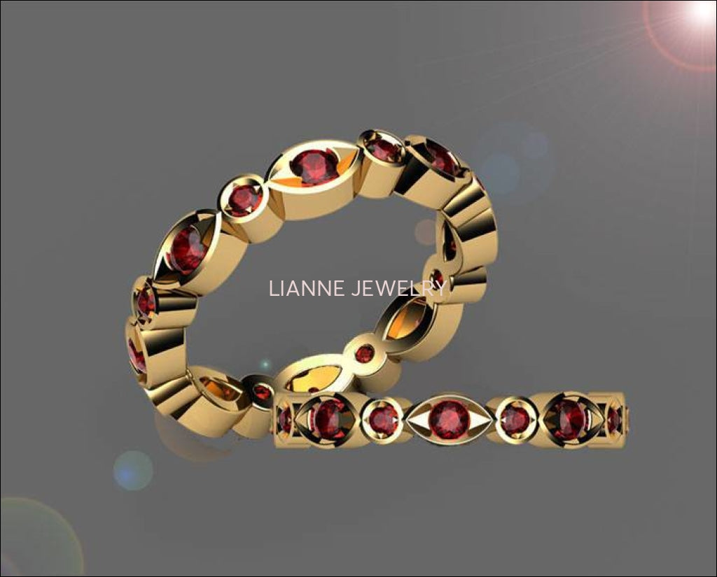 Ruby Anniversary Ring Bella Design Eternity Ring with 16 stones in 18K Yellow or White gold - Lianne Jewelry