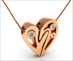 Rose Gold Diamond Heart Pendant, Heavy Pendant 14K Gold - Lianne Jewelry