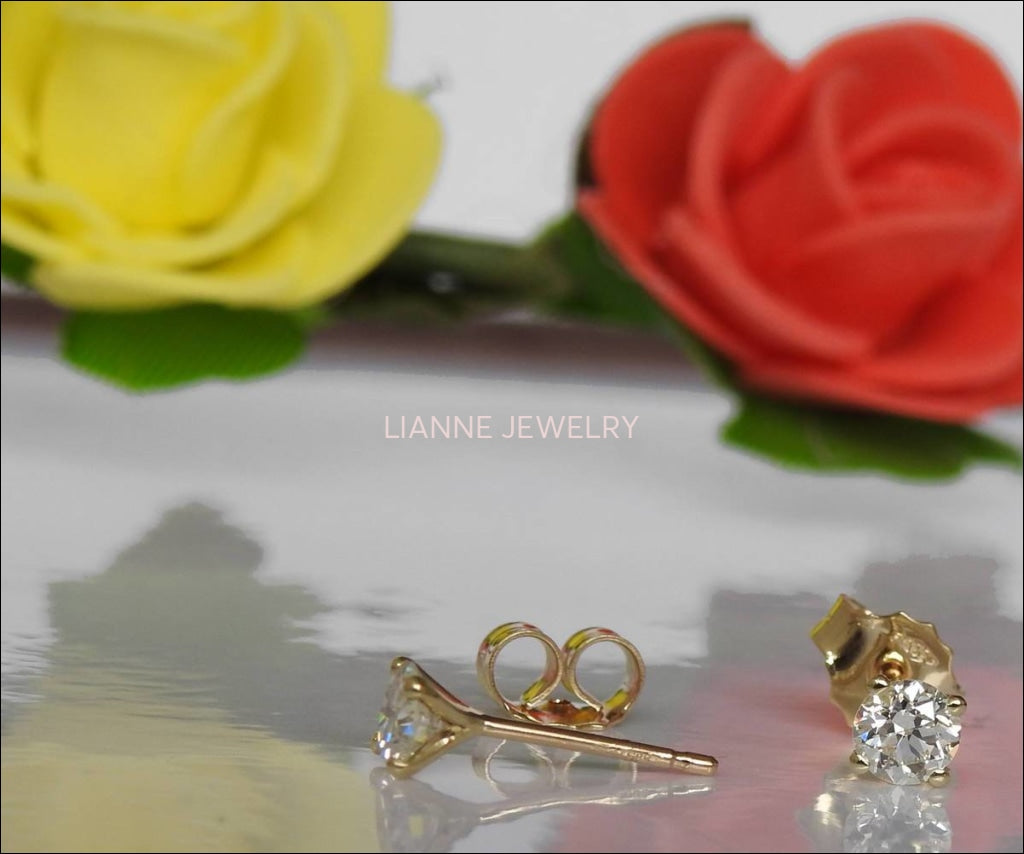 Diamond Earrings Stud Earrings Studs 14K or18K Yellow gold Martini Earrings Diamonds 0.36 carat Round Brilliant Anniversary Earrings - Lianne Jewelry