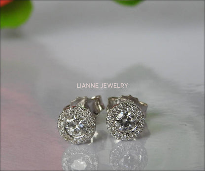 Halo Earrings Halo Studs Sun Earrings Sun Studs Diamond Earrings Stud Earrings 14K or 18K White gold Anniversary Earrings - Lianne Jewelry