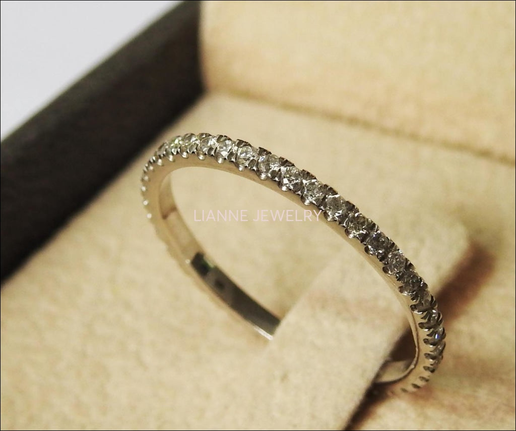 Thin ring Wedding band Eternity ring Diamond band Stacking ring Minimalist ring  Promise ring 14K or 18K  Gold - Lianne Jewelry