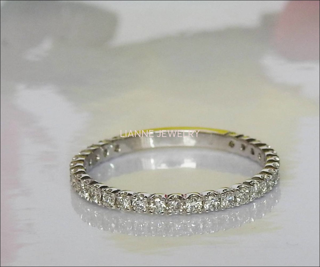 Thin band Eternity ring Diamond band Anniversary Ring Minimalist ring Promise ring 14K or 18K Gold - Lianne Jewelry