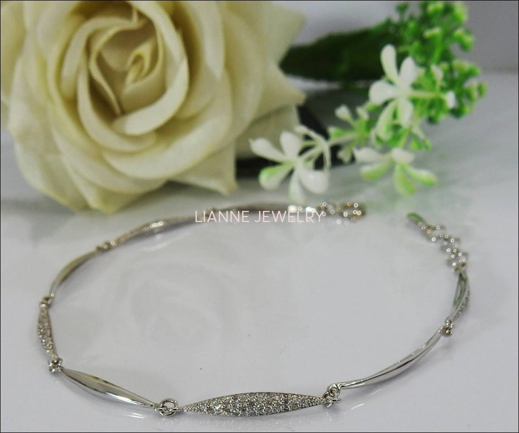 Celtic Jewelry, Diamond Bracelet, 14K White gold 11.40 Grams One carat Diamonds 21 cm, 8"inces - Lianne Jewelry