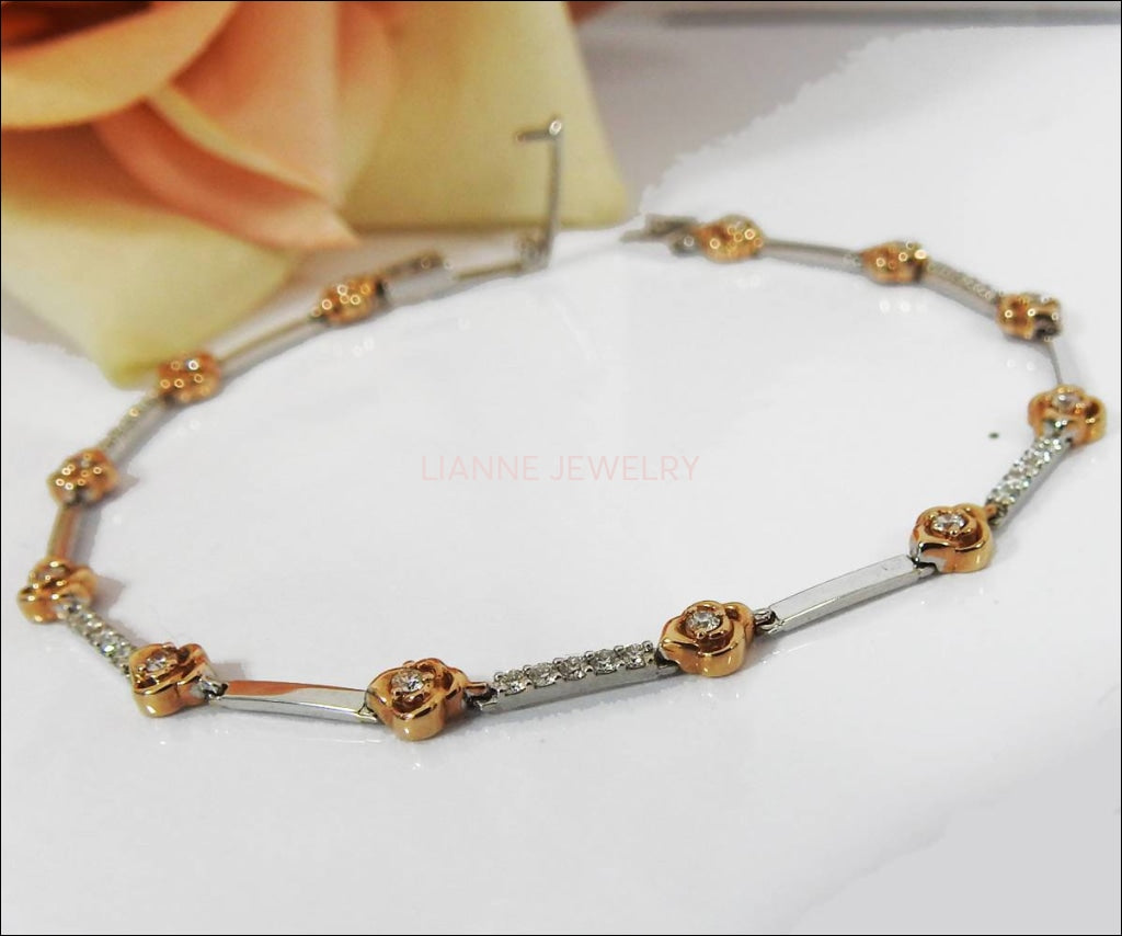 Flower Diamond Bracelet Bracelet Celtic Jewelry Two tone 18K gold 17.4 cm 6.8 inches - Lianne Jewelry