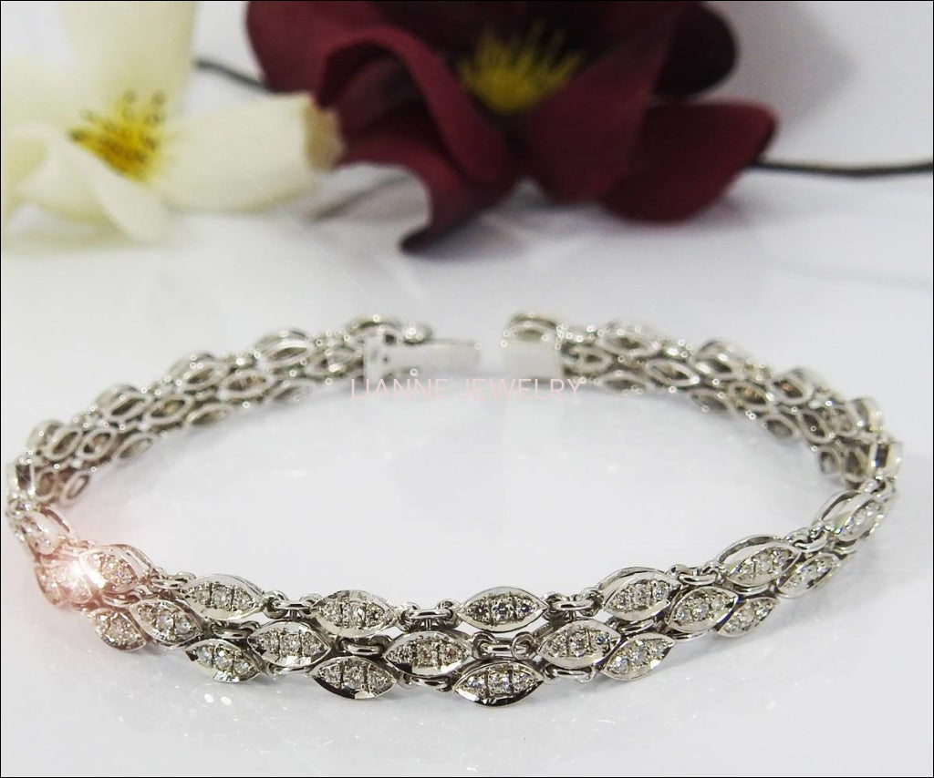 Diamond Bracelet Link Bracelet Brutalist Bracelet Edwardian Bracelet Art deco Bracelet 18K White gold  15.70 Grams - Lianne Jewelry