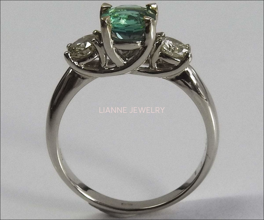 Vintage 3 stone Ring Emerald Ring Diamond Ring Gold ring Engagement Ring  Art deco Ring Promise Ring, Blueish Green - Lianne Jewelry