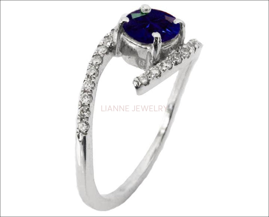 Sapphire Ring Sapphire Engagement Ring Sapphire and Diamond ring Twist Ring Edwardian Ring 14K White Gold - Lianne Jewelry