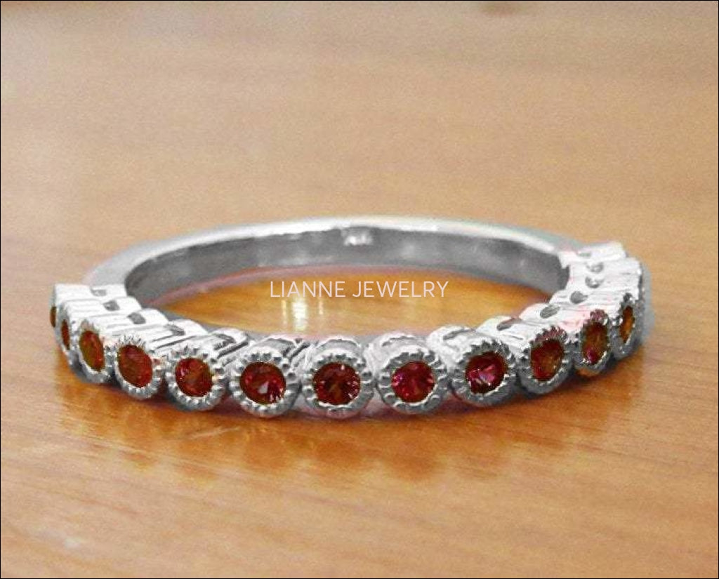 Wedding Band Ruby Stacking Ring Ruby Ring Red Ring Wedding Ring Eternity ring 15th Anniversary Victorian Ring July Birthstone 14K White gold - Lianne Jewelry