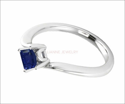 Solitaire Ring Blue Ring Engagement Ring Square cut Princess cut Sapphire Minimalist Sapphire Ring made in 14K 18K White gold Birthday Gift - Lianne Jewelry