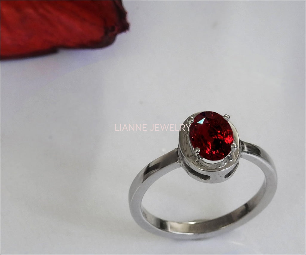 Ruby Ring Solitaire Ring Engagement ring Oval Ruby ring Red ring Solitaire ring 14K White gold - Lianne Jewelry