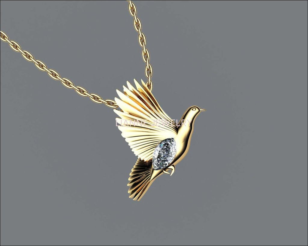 Pendant Jewelry Animal Pendant Dove Pendant Wings Pendant Diamond Pendant 14K yellow gold Peace Pendant Dove Bird Celtic Diamond Marquise - Lianne Jewelry