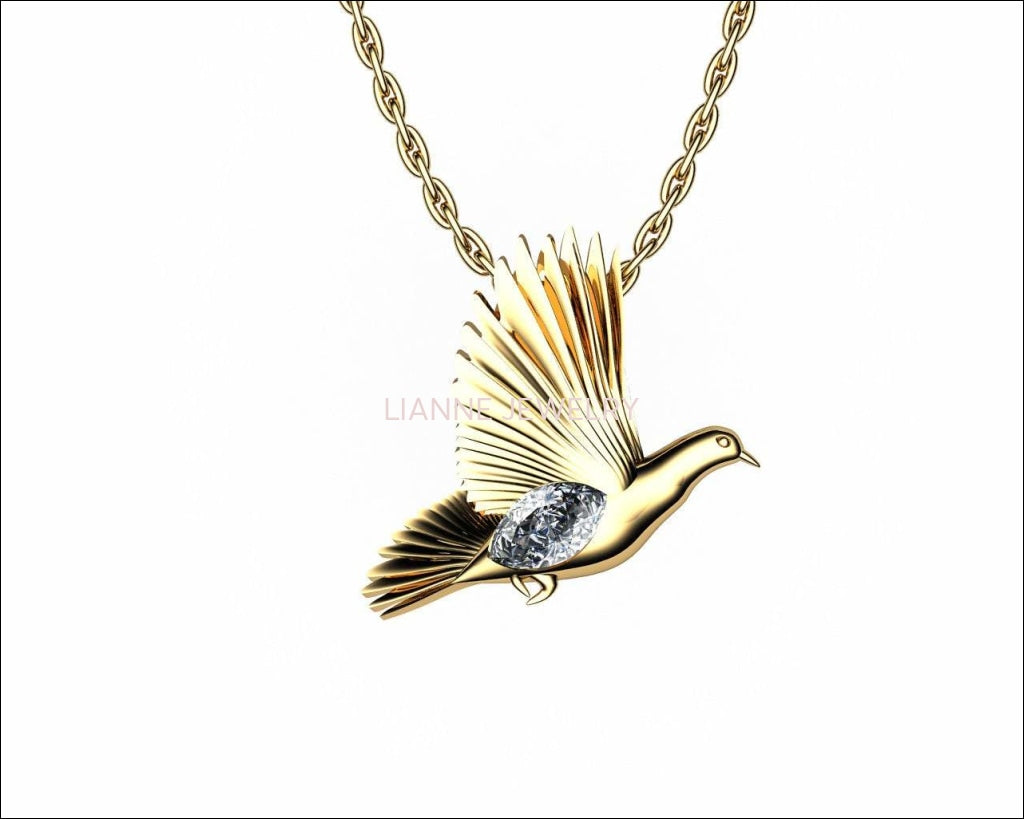 Pendant Jewelry Animal Pendant Dove Pendant Wings Pendant Diamond Pendant 14K yellow gold Peace Pendant Dove Bird Celtic Diamond Marquise - Lianne Jewelry