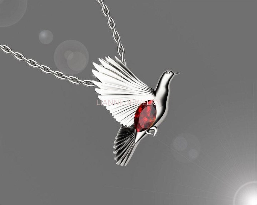 Pendant Jewelry Bird Pendant Dove Pendant White gold Peace Animal Wings Red Pendant Ruby Marquise Gemstone Pendants Celtic pendant 14K gold - Lianne Jewelry