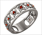 White Gold Red Flower Eternity Wedding band Ring Leaf ring Filigree band Friendship Red Floral Jewelry Width 6.9 mm - Lianne Jewelry