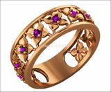 Amethyst Rose Gold Wedding Purple Flower Eternity Wedding band Ring Art Nouveau Leaf ring Filigree band Purple Floral Jewelry Wedding gift - Lianne Jewelry