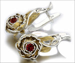 Ruby Floral Studs Red Stud Earrings Vintage Earrings Woman Gift Leverback 2 Tone Flower Earrings Filigree Earrings for Her 14K Gold - Lianne Jewelry