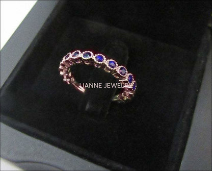 Rose Gold Band Blue Milgrain, Sapphire Wedding band Ring Gold Band, Blue Sapphire Gold Ring, Natural Sapphire Band, Blue Sapphire Ring - Lianne Jewelry