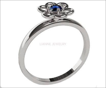 Blue Sapphire Solitaire Ring Flower Ring Leaves Ring Branch Ring Art Nouveau Unique Engagement Flower Jewelry Engagement Gift 14K - Lianne Jewelry