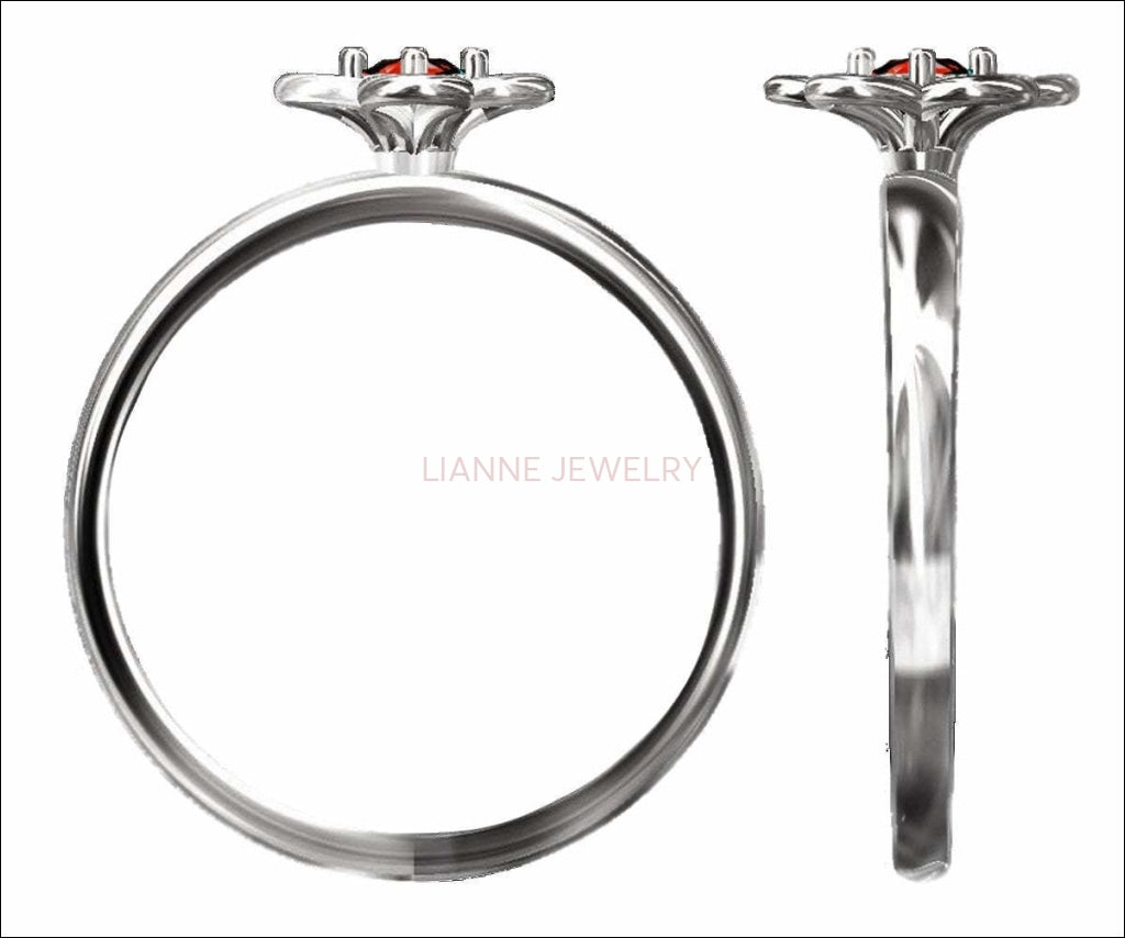 Ruby Ring Flower Ring Solitaire Ring White Gold Leaves Ring Branch Ring Art Nouveau Unique Engagement Flower Jewelry Engagement Gift - Lianne Jewelry