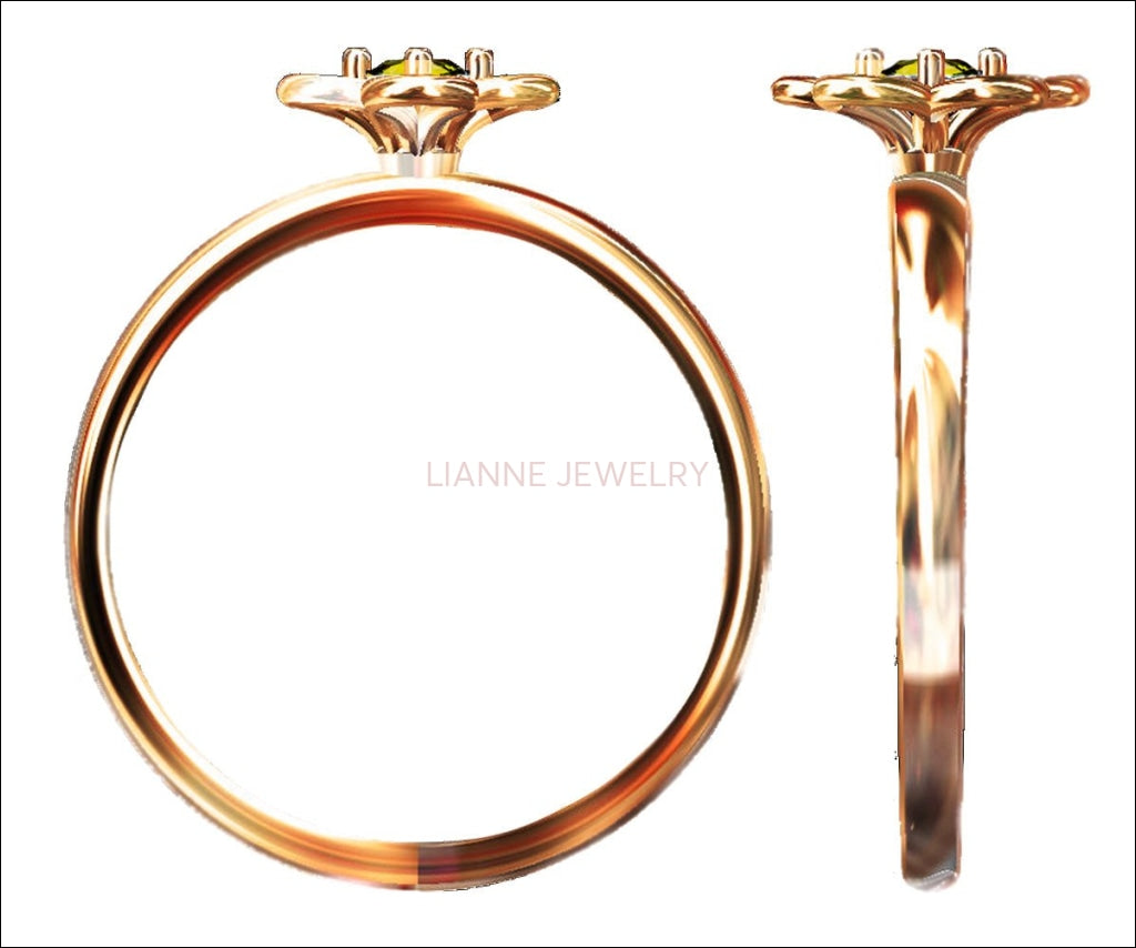 Rose Gold Yellow Sapphire Solitaire Ring Flower Ring Leaves Ring Minimalist Ring Unique Engagement Flower Jewelry Engagement Gift - Lianne Jewelry