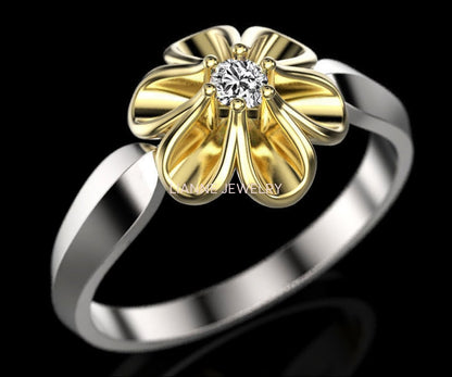 Leaves Engagement Ring 2 Tone Flower Leaves Ring Promise Ring Unique Engagement Ring Floral ring Birthday Gift For Her in 18K Gold - Lianne Jewelry