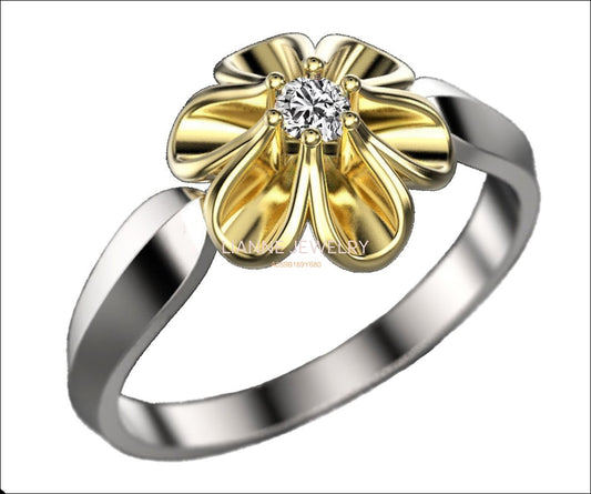 Leaves Engagement Ring 2 Tone Flower Leaves Ring Promise Ring Unique Engagement Ring Floral ring Birthday Gift For Her in 18K Gold - Lianne Jewelry