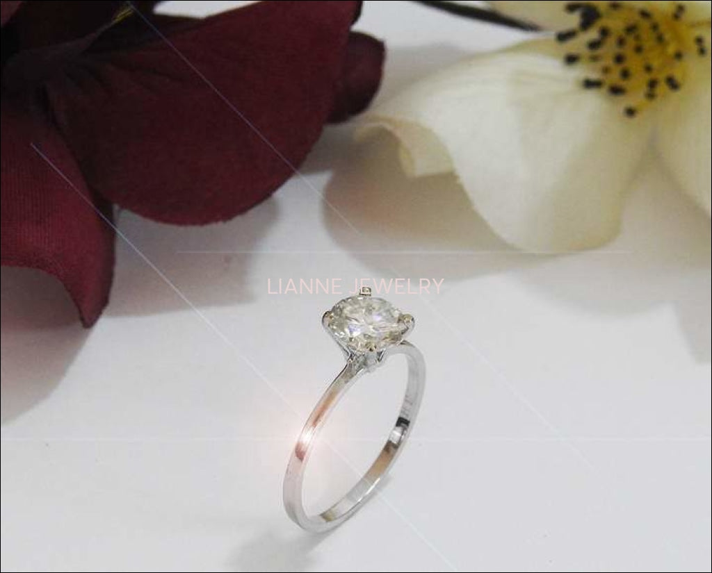 Diamond ring, Gold ring, Unique moissanite engagement ring Solitaire 14K White Gold - Lianne Jewelry