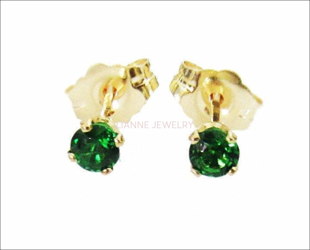 Gold Earrings Tsavorite Stud Earrings Top quality Studs Gemstone Yellow Gold Posts Green Earrings Wedding Jewelry Anniversary Gift - Lianne Jewelry