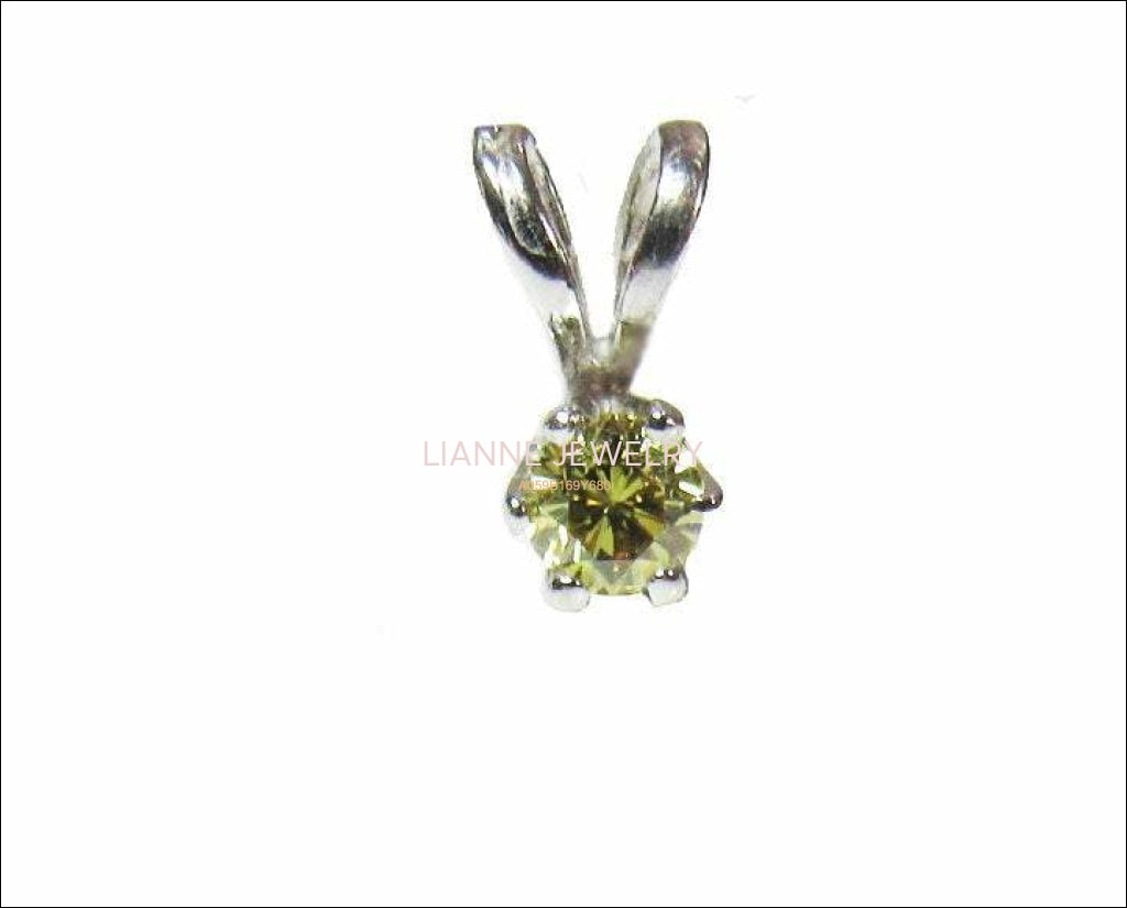 SALE 50% Off Diamond Pendant Fancy color Champagne Greenish Round brilliant cut 14K Gold - Lianne Jewelry