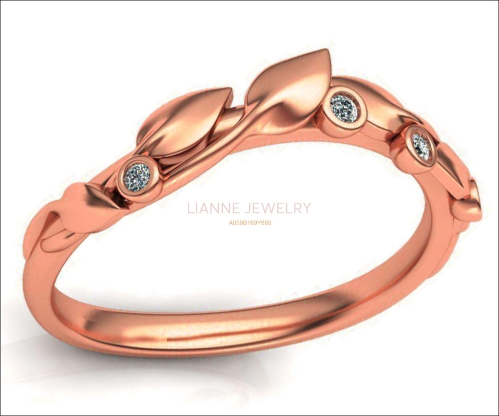 Leaf Ring, Dainty Leaf ring, Rose Gold Leaf ring, Wedding ring, Wedding band, Elven Wedding Ring, art nouveau, Vintage ring - Lianne Jewelry