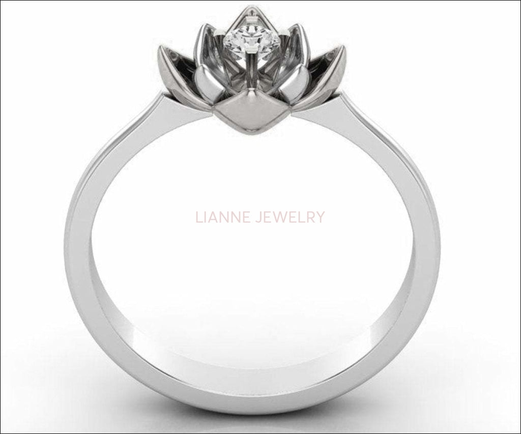 Flower Ring Gold ring Art Nouveau unique Engagement ring Flower ring Diamond ring Floral ring 18K White gold Engagement gift - Lianne Jewelry