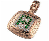 Personalized pendant Letter A Pendant Pave Pendant Emeralds and Diamonds Filigree Pendant Art Nouveau Rose gold Anniversary Gift - Lianne Jewelry
