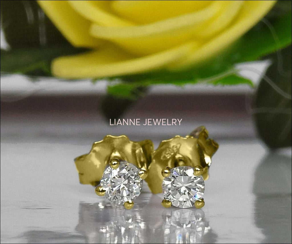 14K White Gold Studs, Girl Earrings, Small Stud Earrings, White Sapphire Studs, Christmas Gift - Lianne Jewelry