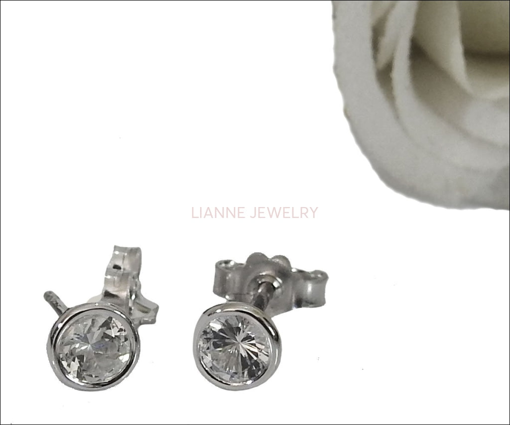 Diamond Earrings half carat Bezel Stud Earrings Halo Earrings White Gold 18K Earrings Celtic Earrings Martini Tulip Earrings Birthday Gift - Lianne Jewelry