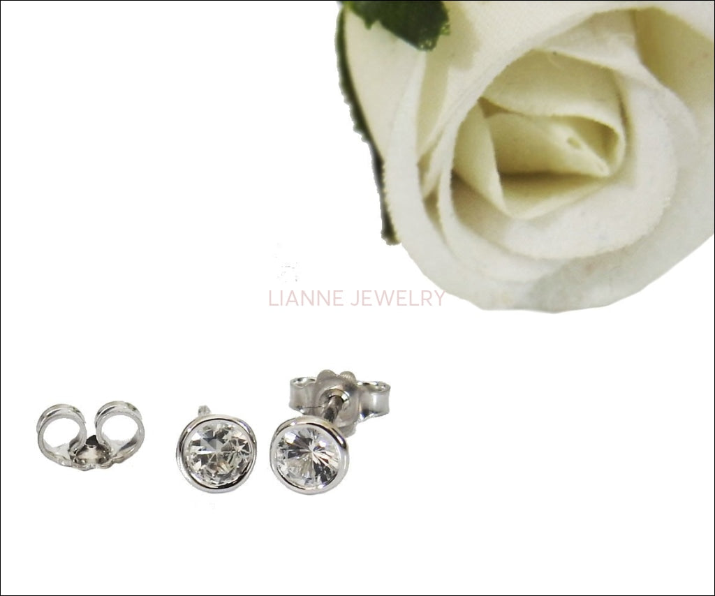 Diamond Earrings half carat Bezel Stud Earrings Halo Earrings White Gold 18K Earrings Celtic Earrings Martini Tulip Earrings Birthday Gift - Lianne Jewelry