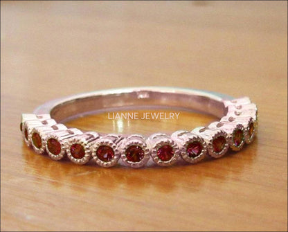 Ruby Anniversary Ring Milgrain Wedding band Eternity band Stacking Ring Art Deco Eternity 15th Anniversary Ruby Rose Gold July Birthstone - Lianne Jewelry