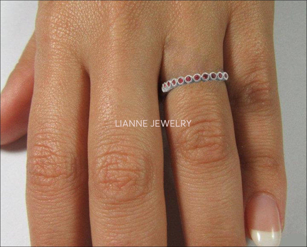 Wedding Band Ruby Stacking Ring Ruby Ring Red Ring Wedding Ring Eternity ring 15th Anniversary Victorian Ring July Birthstone 14K White gold - Lianne Jewelry