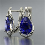 Blue Sapphire Leverback Earrings Pear Shape Sapphires Avant Garde Anniversary Earrings White Gold Earrings Art Nouveau Earrings in 14K 18K - Lianne Jewelry