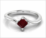 Twist Solitaire Red Engagement Ring Square cut Princess cut Ruby Minimalist Ruby Ring made in 14K or 18K White gold Birthday Gift - Lianne Jewelry